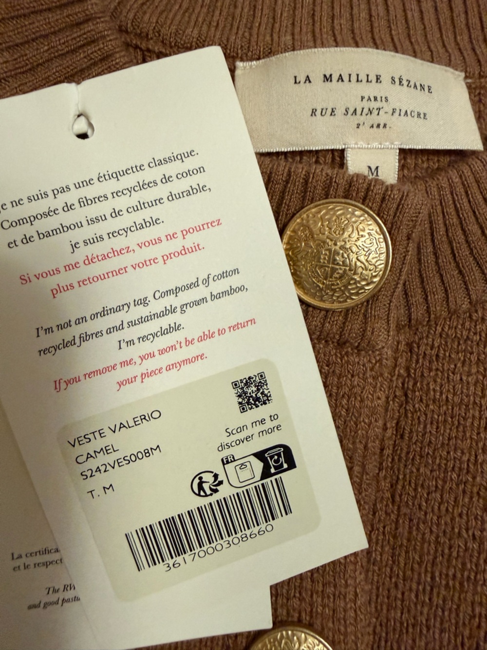 Sezane Valerio Wool Cotton Blend Cardigan in Camel Size Medium EUC - Picture 3 of 16